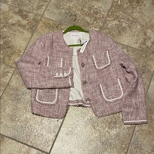 Olivaceous NWT Pink Tweed Jacket with White Accents